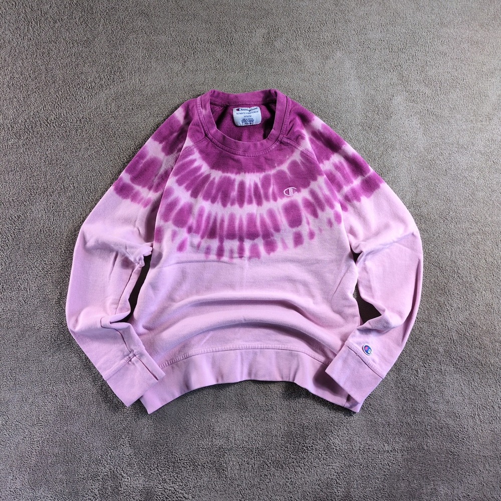 Champion Tie Dye Sweatshirt Crewneck M Medium Pink Purple Authentic Athleticwear